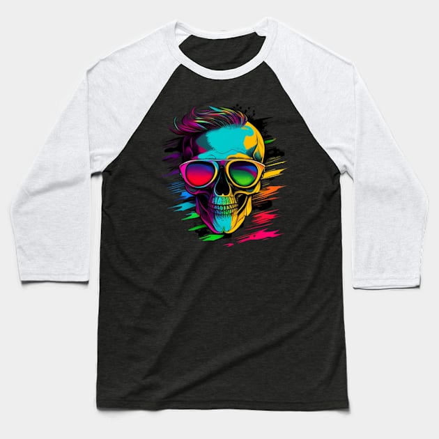 Colorful skull Baseball T-Shirt by Crazy skull